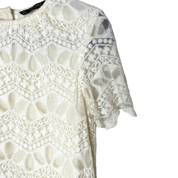 ZARA Womens Cream Lace Short Sleeve Shift Dress - Picture 4 of 11